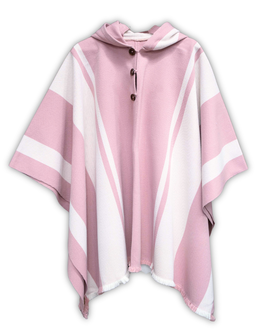 PONCHO ROSA BLANCO - LANA Y ALPACA