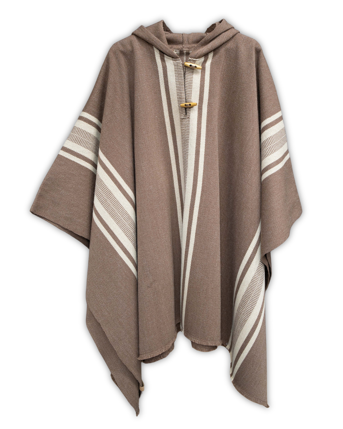 PONCHO CAFÉ LINEAS BEIGE - ALPACA