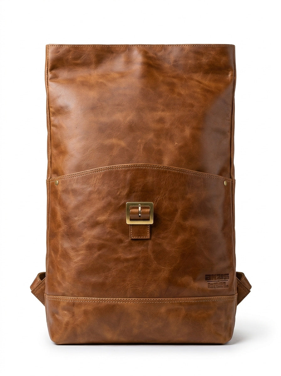 MOCHILA QUILLAY DE CUERO CAFÉ