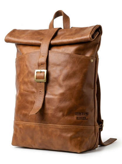 MOCHILA QUILLAY DE CUERO CAFÉ