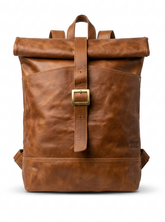 MOCHILA QUILLAY DE CUERO CAFÉ