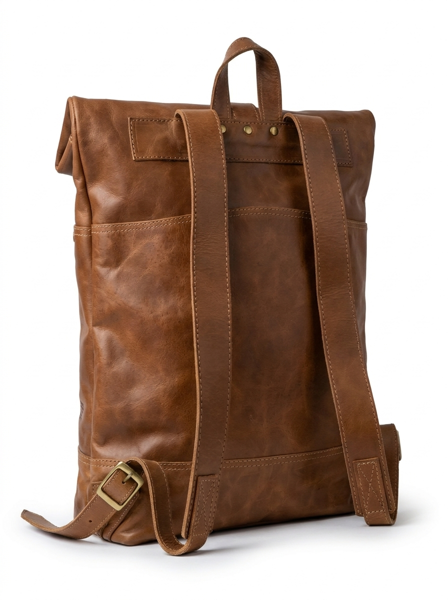 MOCHILA QUILLAY DE CUERO CAFÉ