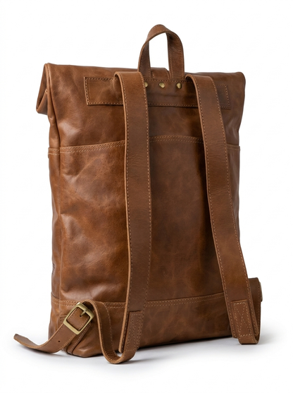 MOCHILA QUILLAY DE CUERO CAFÉ