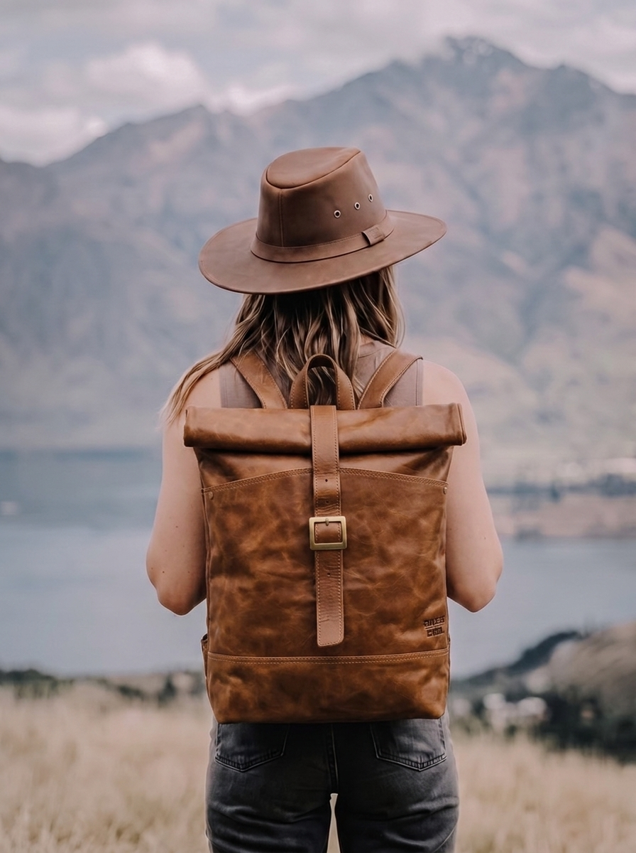 MOCHILA QUILLAY DE CUERO CAFÉ