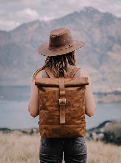 MOCHILA QUILLAY DE CUERO CAFÉ