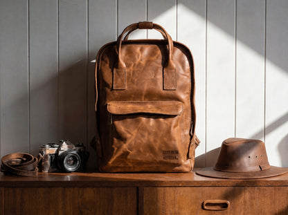 MOCHILA LENGA DE CUERO CAFÉ