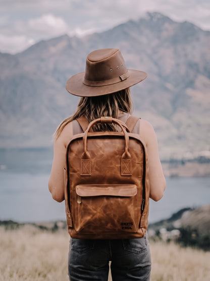 MOCHILA LENGA DE CUERO CAFÉ