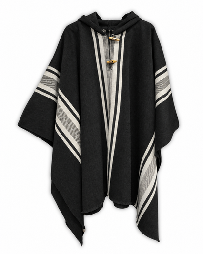 PONCHO NEGRO BLANCO - ALPACA
