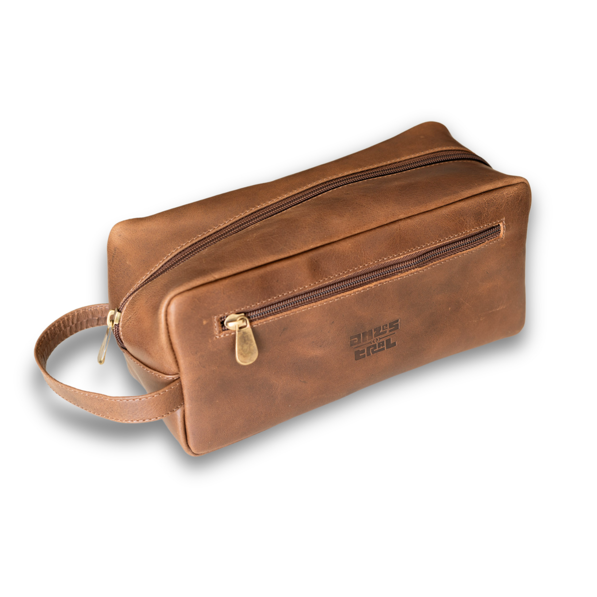 neceser de cuero café rústico hecho a mano en chile