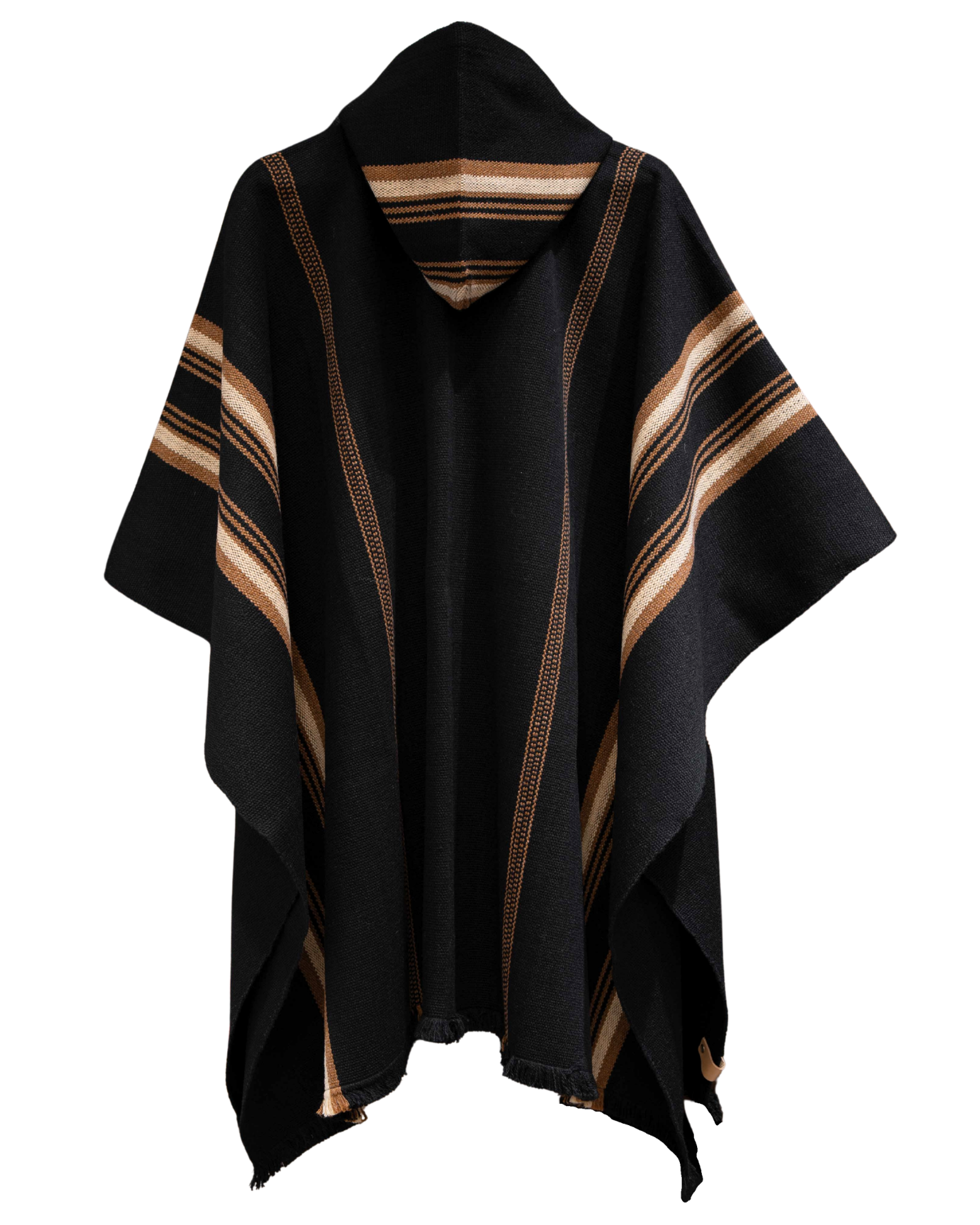 vistra trasera poncho de alpaca negro con lineas