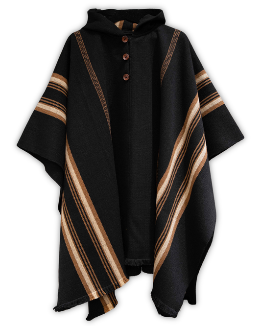 poncho de alpaca negro con lineas