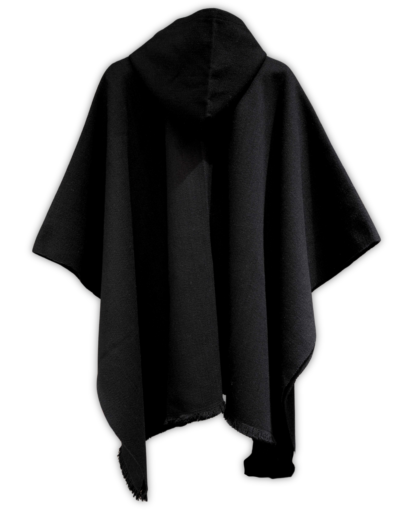 vista trasera poncho lana de alpaca negro
