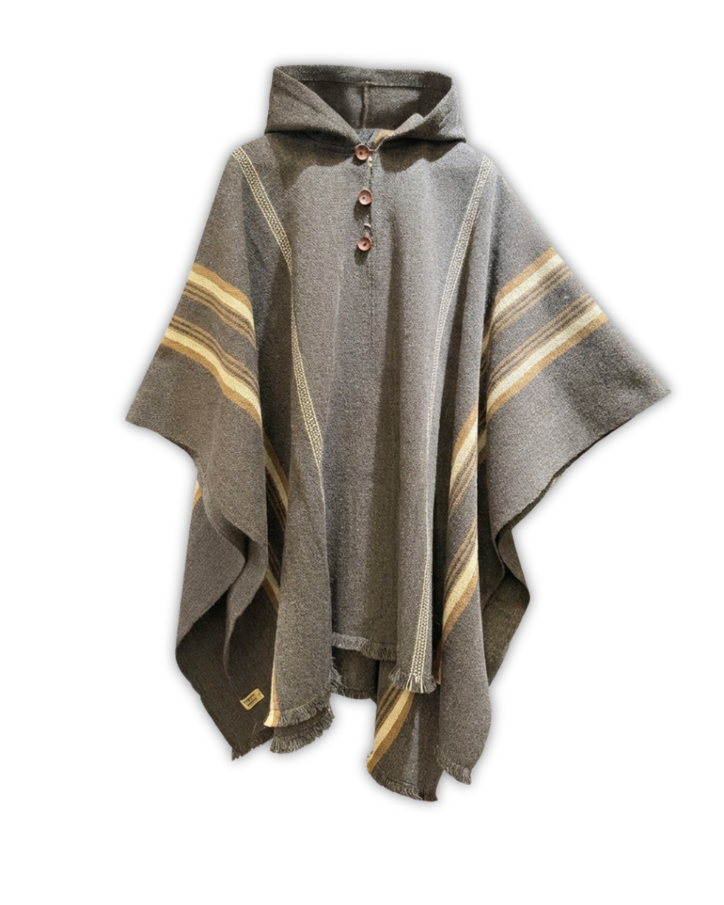PONCHO CAFÉ OSCURO BEIGE - LANA Y ALPACA