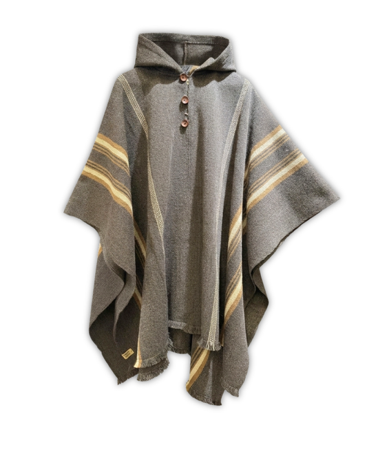 PONCHO CAFÉ OSCURO BEIGE - LANA Y ALPACA