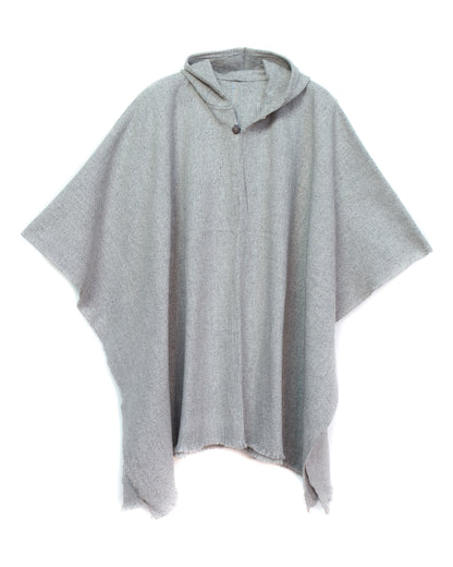 poncho premium de lana gris perla claro hecho en telar a mano